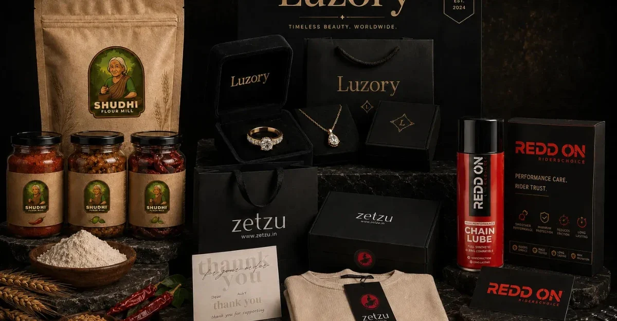 Branding portfolio showcase with product packaging and logo mockups