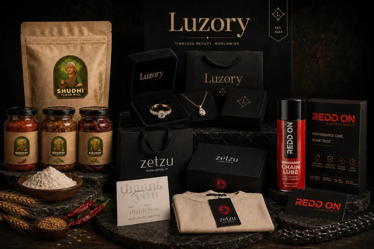 Branding portfolio showcase with product packaging and logo mockups