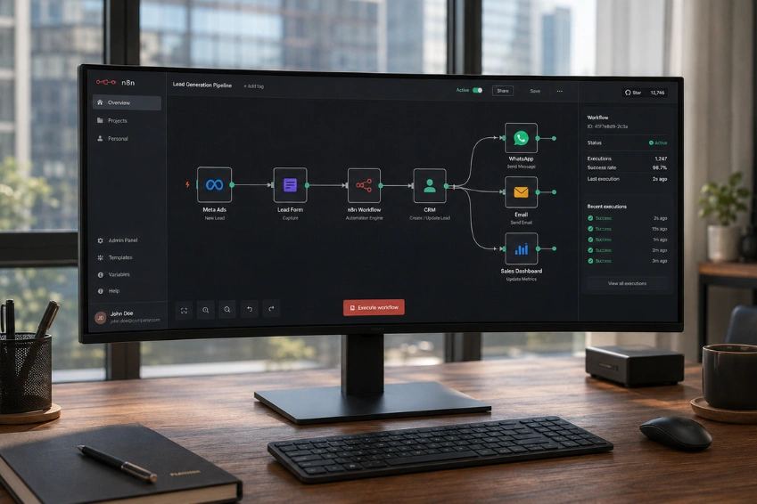 Workflow automation dashboard displayed on a computer screen