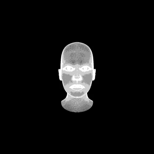 Glowing digital face scan on a black background