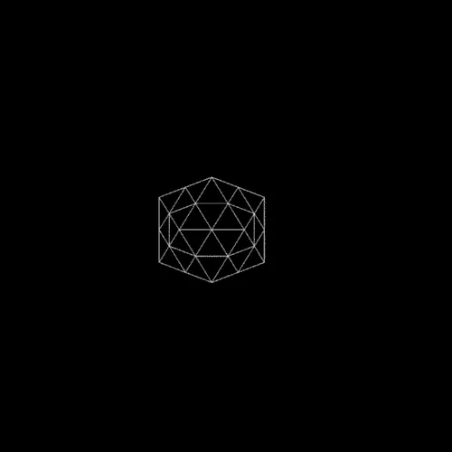 White geometric wireframe cube on a black background