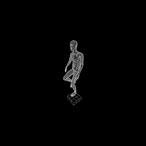 White digital human figure on a black background
