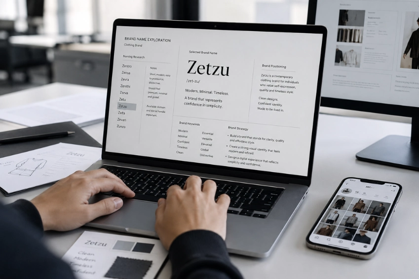Zetzu brand identity document displayed on a laptop