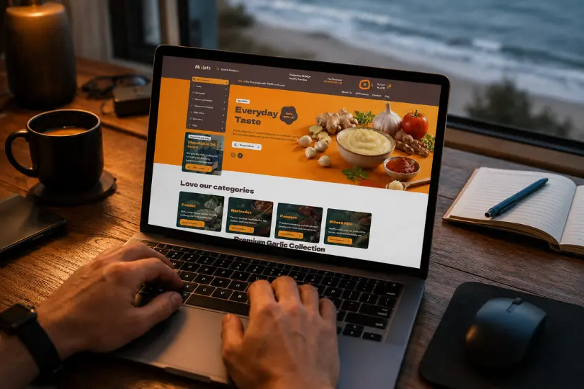 Ecommerce website mockup displayed on a laptop screen