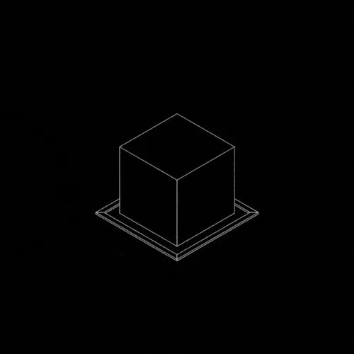 White wireframe cube animation on a black background